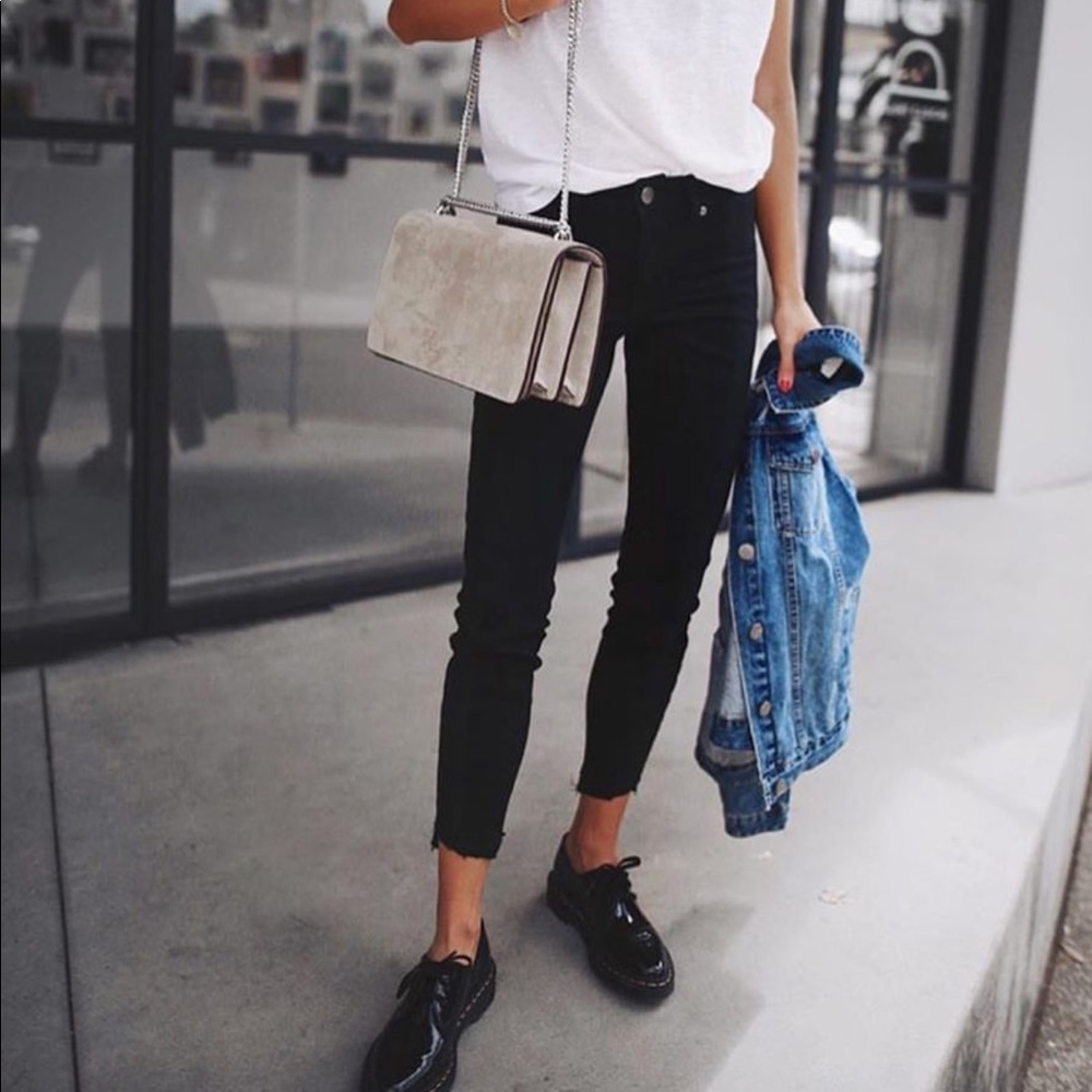Black Mid Rise Raw Hem Skinny Ankle Jean